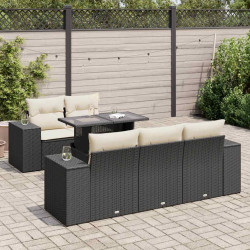 6 Pcs conjunto sofás de jardim c/ almofadões vime PE preto