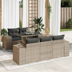 6 Pcs conjunto sofás de jardim com almofadões vime cinzento