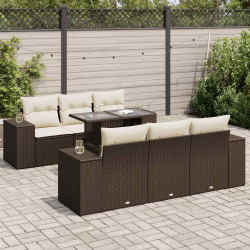 7 Pcs conjunto de sofás jardim c/ almofadões vime PE castanho