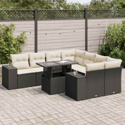 9 Pcs conjunto de sofás p/ jardim c/ almofadões vime PE preto