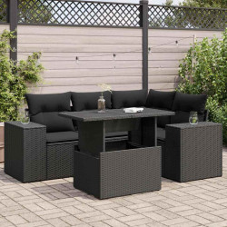 5 Pcs conjunto sofás de jardim com almofadões vime PE preto