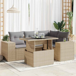 5 Pcs conjunto de sofás p/ jardim com almofadões vime PE bege
