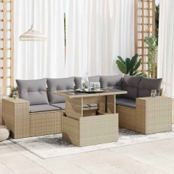 6 Pcs conjunto de sofás p/ jardim com almofadões vime PE bege