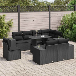 9 Pcs conjunto de sofás p/ jardim c/ almofadões vime PE preto
