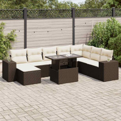 9 Pcs conjunto sofás p/ jardim c/ almofadões vime PE castanho
