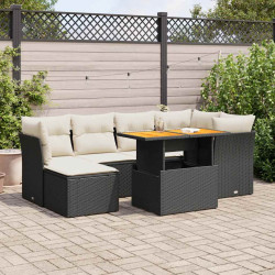 7 Pcs conjunto de sofás p/ jardim c/ almofadões vime PE preto