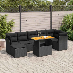 8 Pcs conjunto sofás de jardim com almofadões vime PE preto