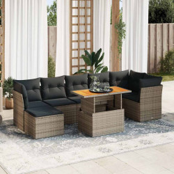 8 Pcs conjunto sofás de jardim c/ almofadões vime PE cinzento