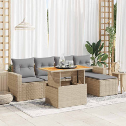 6 Pcs conjunto de sofás p/ jardim com almofadões vime PE bege
