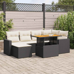 7 Pcs conjunto de sofás p/ jardim c/ almofadões vime PE preto