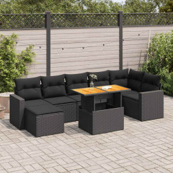 8 Pcs conjunto sofás de jardim com almofadões vime PE preto