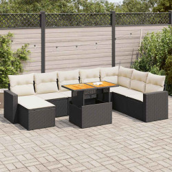 9 Pcs conjunto de sofás p/ jardim c/ almofadões vime PE preto
