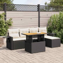 6 Pcs conjunto sofás de jardim c/ almofadões vime PE preto