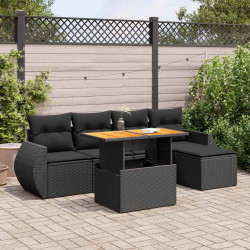 6 Pcs conjunto sofás de jardim c/ almofadões vime PE preto
