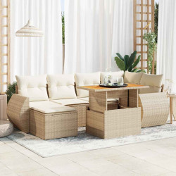 7 Pcs conjunto de sofás p/ jardim com almofadões vime PE bege