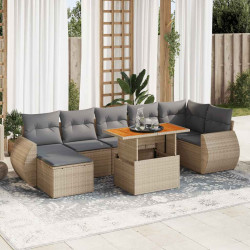 8 Pcs conjunto de sofás p/ jardim com almofadões vime PE bege