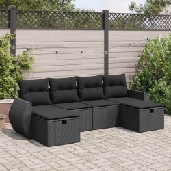 6 Pcs conjunto sofás de jardim c/ almofadões vime PE preto