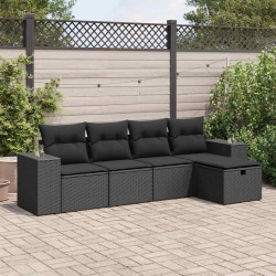 5 Pcs conjunto sofás de jardim com almofadões vime PE preto