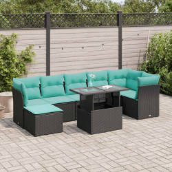 8 Pcs conjunto sofás jardim c/ almofadões vime PE/acácia preto