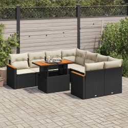 9 Pcs conjunto sofás p/ jardim almofadões vime PE/acácia preto