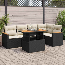 6 Pcs conjunto sofás jardim c/ almofadões vime PE/acácia preto