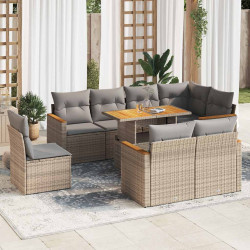 9 Pcs conjunto sofás jardim com almofadões vime PE/acácia bege