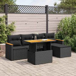 6 Pcs conjunto sofás jardim c/ almofadões vime PE/acácia preto
