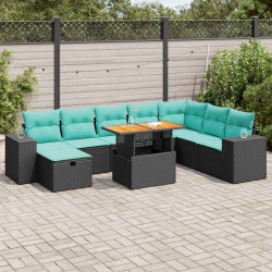 9 Pcs conjunto sofás p/ jardim almofadões vime PE/acácia preto