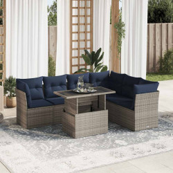 7 Pcs conjunto sofás jardim c/ almofadões vime PE/acácia preto