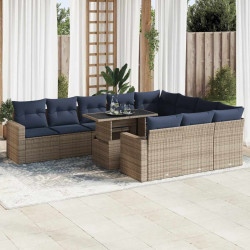 11 Pcs conjunto sofás jardim c/ almofadões vime PE/acácia cinzento