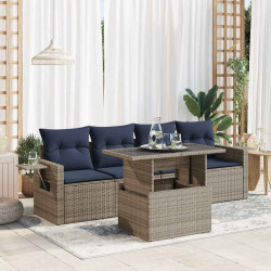 5 Pcs conjunto sofás de jardim com almofadões vime PE