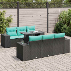 7 Pcs conjunto sofás jardim c/ almofadões vime PE/acácia preto
