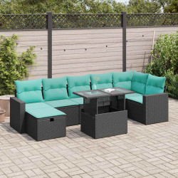 8 Pcs conjunto sofás jardim almofadões vime PE/acácia cinzento