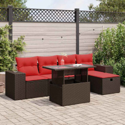 6 Pcs conjunto sofás jardim c/ almofadões vime PE castanho