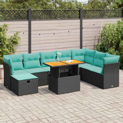 9 Pcs conjunto sofás jardim almofadões vime PE/acácia cinzento