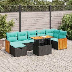 8 Pcs conjunto sofás jardim almofadões vime PE/acácia cinzento