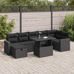 8 Pcs conjunto sofás de jardim com almofadões vime PE preto