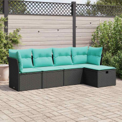 5 Pcs conjunto sofás de jardim com almofadões vime PE preto
