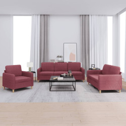 3 Pcs conjunto de sofás com almofadões tecido vermelho tinto