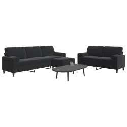 3 Pcs conjunto de sofás com almofadões e rolos veludo preto