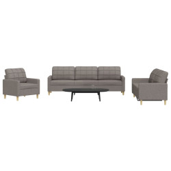 3 Pcs conjunto de sofás tecido cinzento-acastanhado