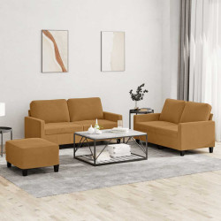 3 Pcs conjunto de sofás com almofadões veludo castanho