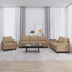 3 Pcs conjunto sofás c/ almofadões couro artificial cappuccino