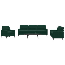 4 Pcs conjunto de sofás com almofadões veludo verde-escuro