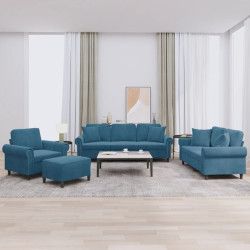 4 Pcs conjunto de sofás com almofadas veludo azul