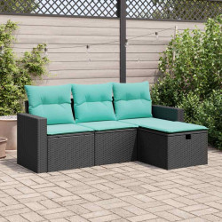 4 Pcs conjunto de sofás para jardim c/ almofadões vime PE preto