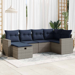 6 Pcs conjunto sofás de jardim com almofadões vime cinzento