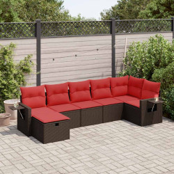 7 Pcs conjunto de sofás jardim c/ almofadões vime PE castanho