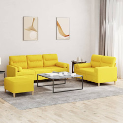 3 Pcs conjunto de sofás com almofadas tecido amarelo-claro