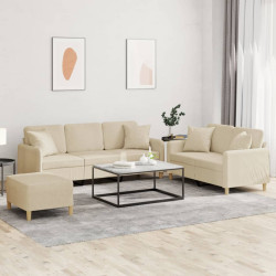 3 Pcs conjunto de sofás com almofadas tecido cor creme